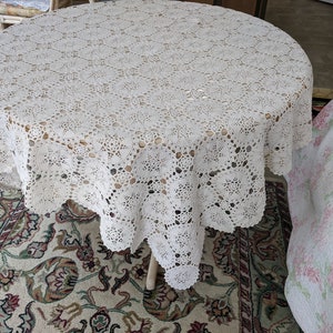 71 X 63 Inches Light Cream Square Handmade Crochet tablecloth Doily Runner, Crochet Tablecloth Round, Crochet Lace Bedroom Curtain/ Gifts image 8