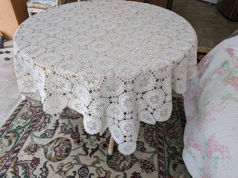 71 X 63 Inches Light Cream Square Handmade Crochet tablecloth Doily Runner, Crochet Tablecloth Round, Crochet Lace Bedroom Curtain/ Gifts image 8