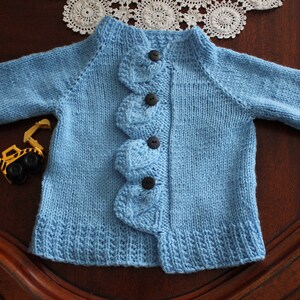 Handmade Knit Blue & Yellow Leafy Baby Cardigan /leafy Baby Knitted ...