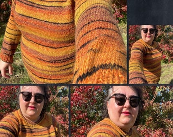 Oversize Handmade Hand Knitted Unisex Sweater| Fall Colors Sweater/ Island Time Sweater/Pullover with Collar/ Unisex/ M to 3X Large