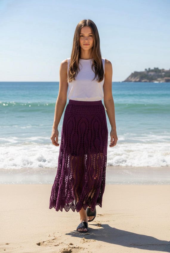 Purple Crochet Skirt Shawl: Cotton Festival Poncho