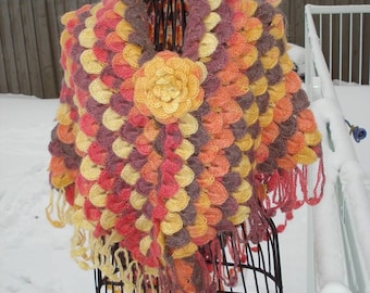 The Colors of Sunset and Twilight Crochet Crocodile Stitch Shawl/ Sunset Wedding Shawl Scarf, Bridal Shawl, Wedding Shawl, Cover Up