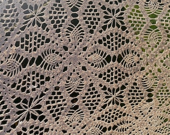 80 X 60 Inches Rectangle Handmade Beige Textile Lace Crochet Decor Tablecloth - Crochet Lace Bedroom Curtain or Coverlet / Crochet Bedspread