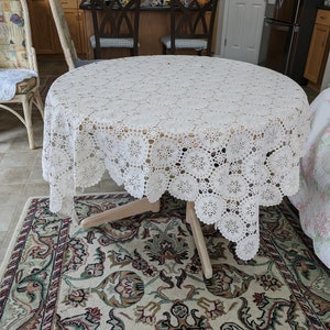 71 X 63 Inches Light Cream Square Handmade Crochet tablecloth Doily Runner, Crochet Tablecloth Round, Crochet Lace Bedroom Curtain/ Gifts image 5