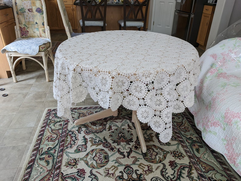 71 X 63 Inches Light Cream Square Handmade Crochet tablecloth Doily Runner, Crochet Tablecloth Round, Crochet Lace Bedroom Curtain/ Gifts image 5