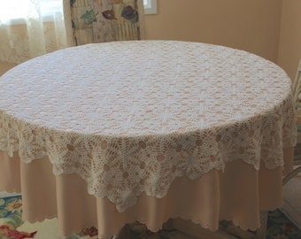 SALE SALE Round Handmade Crochet tablecloth -Doily Runner, Crochet Tablecloth Round, White Crochet Lace Bedroom Curtain, Unique Crochet Item