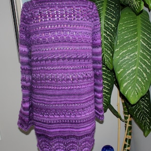 100% natural wool Handmade women Hand Spun Knit The Perfect Fit Purple Crazy Lace Cardigan purple wool cardigan, Ready to ship TODAY image 3