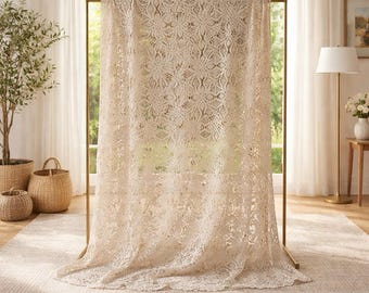 Handmade Beige Crochet Lace Tablecloth: Cotton Bedspread 80x60 Inches
