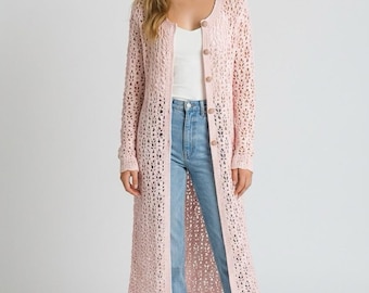 Manteau cardigan en bambou et dentelle au crochet fait main