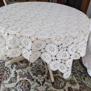 71 X 63 Inches Light Cream Square Handmade Crochet tablecloth Doily Runner, Crochet Tablecloth Round, Crochet Lace Bedroom Curtain/ Gifts image 2