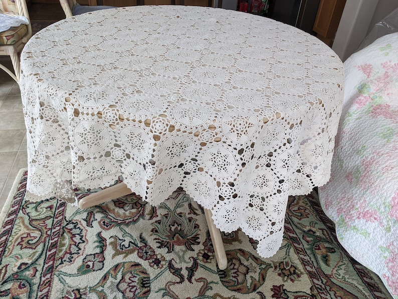 71 X 63 Inches Light Cream Square Handmade Crochet tablecloth Doily Runner, Crochet Tablecloth Round, Crochet Lace Bedroom Curtain/ Gifts image 2