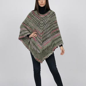 Hand Crochet Boho Poncho: Multi-Colored Lacey V Stitch, Adult Size