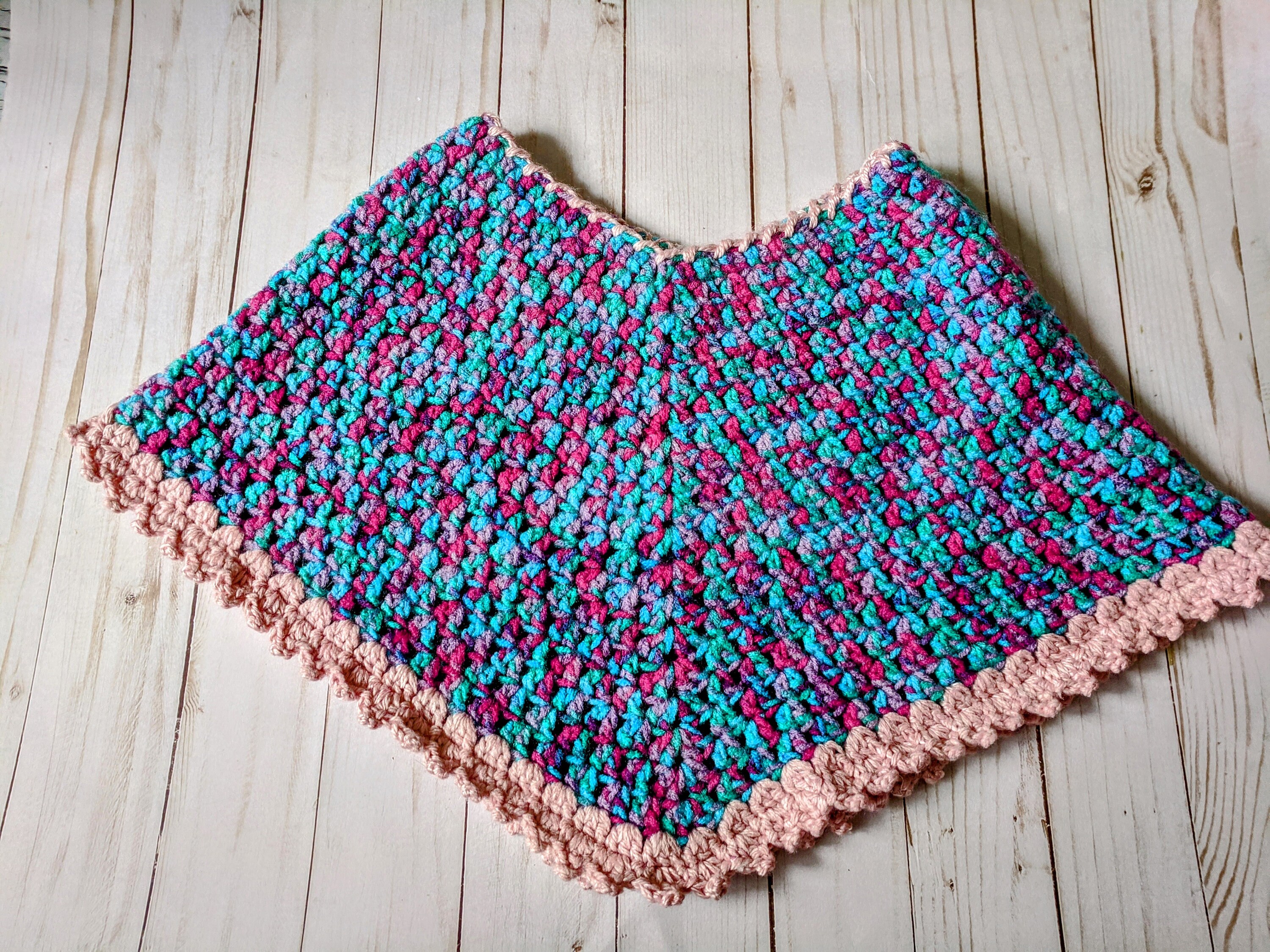 Hand Crochet Children's Multi Colored Poncho Shawl Wrap, Boho Elegant Shawls and Wraps, Warm