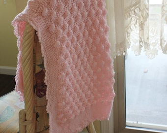 36"X30" Bobble Pink Knit Baby Girl Blanket crochet edge Shower Gift Travel Stroller Blanket Car seat cover Crib Nursery car seat tent canopy