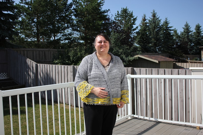 Plus Size Cardigan Ready to ship/ New Design Handmade Knit from Grey Yellow Merino Wool The Perfect Fit Cardigan/ Will fit from 2XL and up
