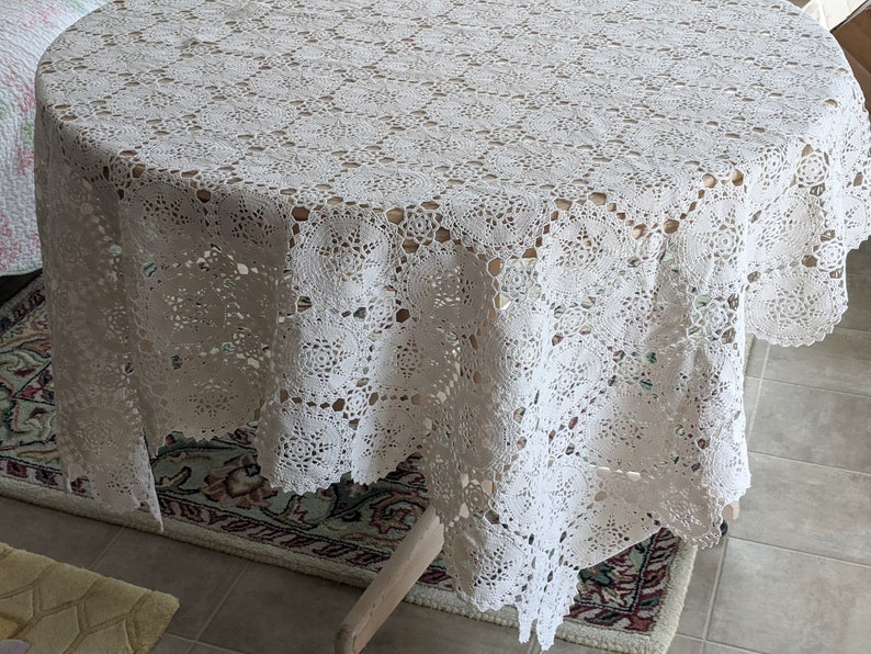 71 X 63 Inches Light Cream Square Handmade Crochet tablecloth Doily Runner, Crochet Tablecloth Round, Crochet Lace Bedroom Curtain/ Gifts image 4
