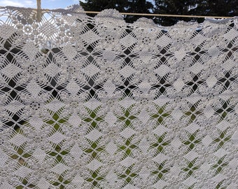 Handmade Crochet Lace Tablecloth: White Cotton Textile, 90x60 Inches
