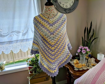 Crochet Multi Colored Poncho Shawl Wrap, Hand Crochet Boho Elegant Shawls and Wraps, Warm Open V-Neck, Dazzling Boho Crochet Poncho