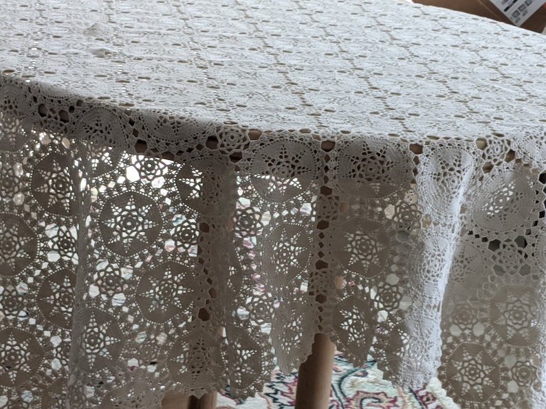 71 X 63 Inches Light Cream Square Handmade Crochet tablecloth Doily Runner, Crochet Tablecloth Round, Crochet Lace Bedroom Curtain/ Gifts image 9