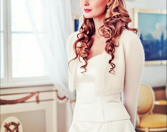 Handmade Angora Blend Bolero: V-Neck Wedding Shrug (Fits S-M)