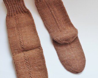 Handmade Knit Brown Unisex winter Acrylic socks, Warm Winter accessories, Acrylic Socks, unisex adult socks, women socks 8 inches long