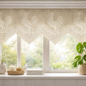 45"X 22" Cotton Handmade Crochet Rooster Filet Valance kitchen window panel, shabby chic