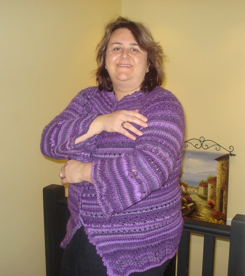 100% natural wool Handmade women Hand Spun Knit The Perfect Fit Purple Crazy Lace Cardigan purple wool cardigan, Ready to ship TODAY image 5