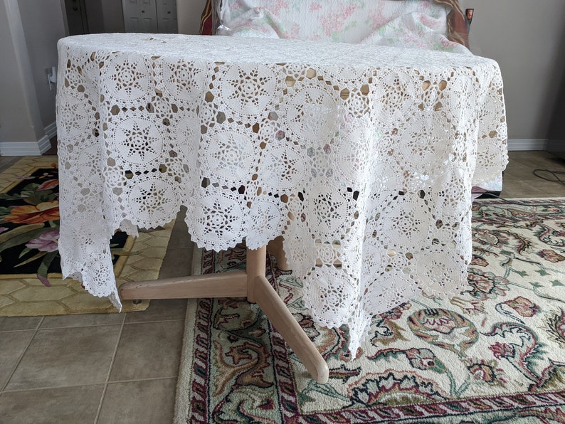 71 X 63 Inches Light Cream Square Handmade Crochet tablecloth Doily Runner, Crochet Tablecloth Round, Crochet Lace Bedroom Curtain/ Gifts image 6