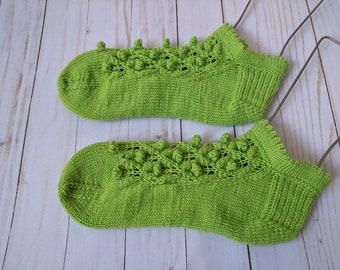 Lime Green Hand Knit Cashmere Lace Socks, 55 Merino 33 Acrylic 12% Cashmere, socks,  Knit socks, Handmade Winter accessories, Unique socks