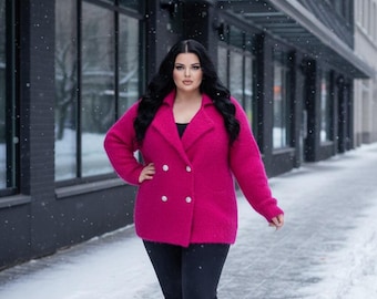 Cardigan en mohair fait main : blazer rose duveteux, taille unique