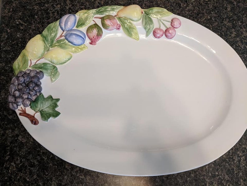Large Ceramic fruit Plate with Cherry Grapes Pearl Lemon Etsy