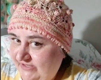 Handmade Knitted With Superwash Merino Yarn Hat, Lace beanie, knit beanie, knit beanie hat, gift hat