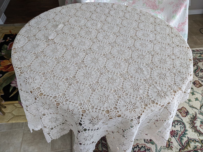 71 X 63 Inches Light Cream Square Handmade Crochet tablecloth Doily Runner, Crochet Tablecloth Round, Crochet Lace Bedroom Curtain/ Gifts image 10