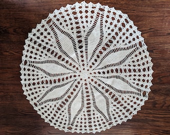 21" Ecru Round Handmade Crochet Doily  -Doily Runner, Crochet Tablecloth Round, White Crochet Lace, Unique Crochet Item