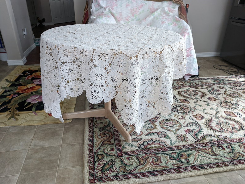 71 X 63 Inches Light Cream Square Handmade Crochet tablecloth Doily Runner, Crochet Tablecloth Round, Crochet Lace Bedroom Curtain/ Gifts image 1