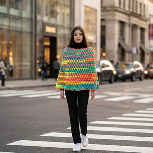 Hand-Crocheted Granny Square Poncho: Multi-Colored Boho Shawl