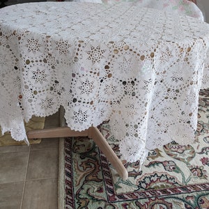 71 X 63 Inches Light Cream Square Handmade Crochet tablecloth Doily Runner, Crochet Tablecloth Round, Crochet Lace Bedroom Curtain/ Gifts image 7