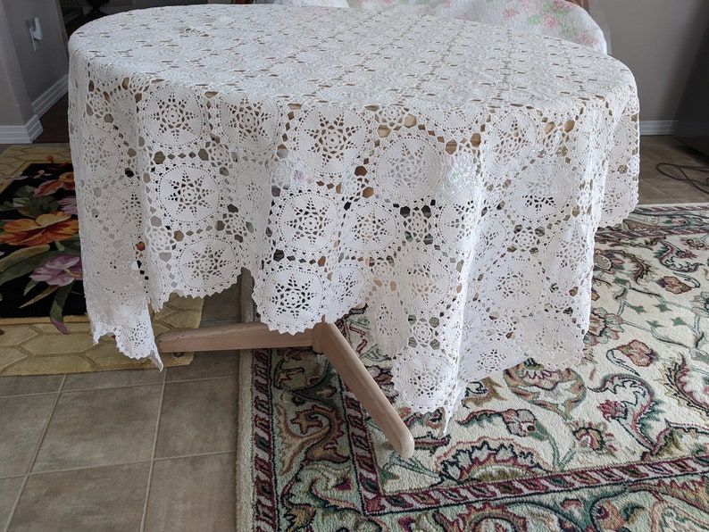 71 X 63 Inches Light Cream Square Handmade Crochet tablecloth Doily Runner, Crochet Tablecloth Round, Crochet Lace Bedroom Curtain/ Gifts image 7