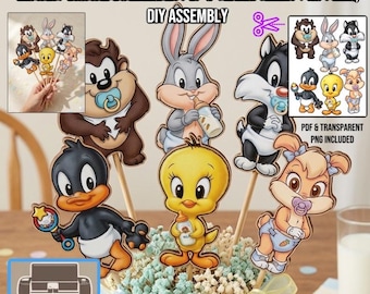Centro de mesa imprimible de Looney Tunes, decoración de fiesta DIY, Cricut - Descarga digital PNG PDF