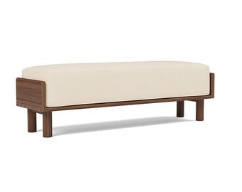 Orvieto Solid Walnut Upholstered Bench | Modern Entryway Bench
