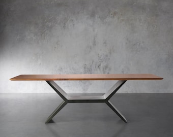 Lucca Solid Walnut Dining Table | Modern Vertex Base