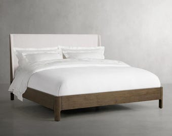 Catania Solid Walnut Upholstered Bed | Modern Platform Bed