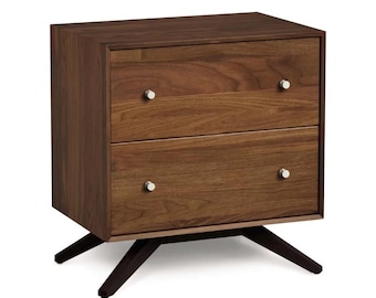 Modica Solid Walnut Nightstand | Modern 2-Drawer Bedside Table