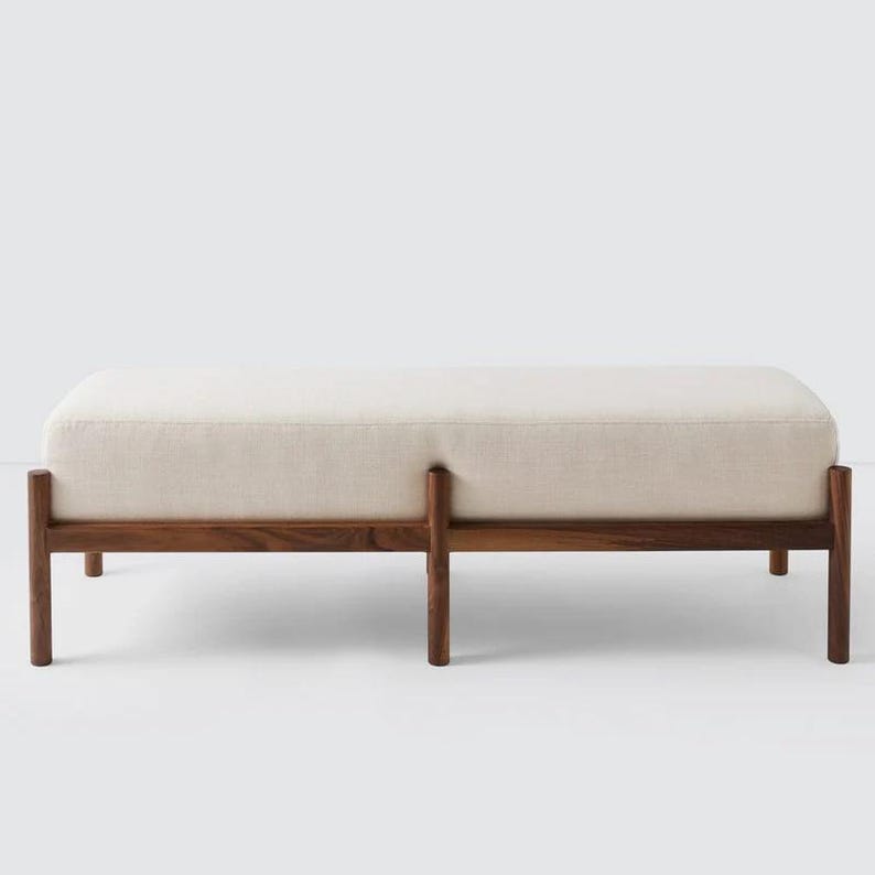 Sciacca Solid Walnut Upholstered Bench | Modern Entryway Seating image 2