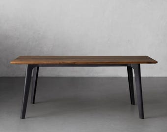 Lucca Solid Walnut Dining Table | Modern Black Base