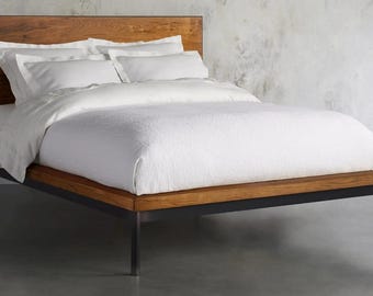 Ortona Solid Walnut Platform Bed | Modern Black Oak Base
