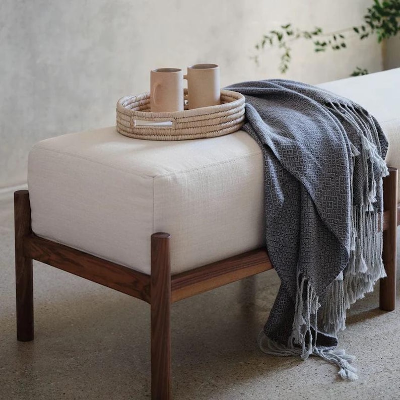 Sciacca Solid Walnut Upholstered Bench | Modern Entryway Seating image 3