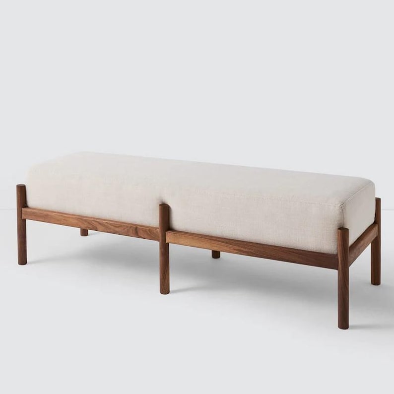 Sciacca Solid Walnut Upholstered Bench | Modern Entryway Seating image 1