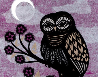 Owl At Dusk - 8 x 10 inch Cut Paper Art Print