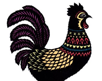 Rooster I - 8 X 10 inch Cut Paper Art Print